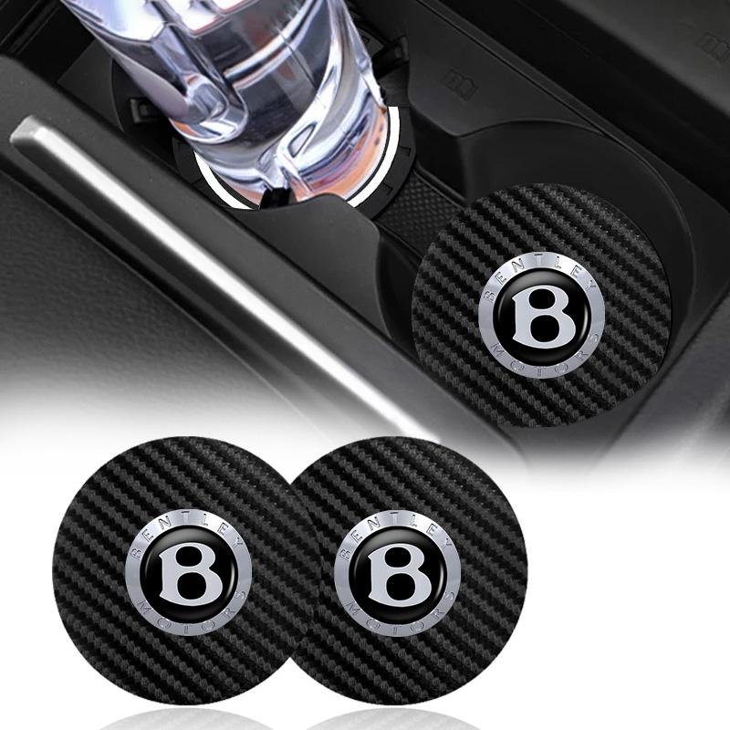 2Pcs Carbon Fiber Car Logo Coaster Water Cup Non-Slip Mat Drink Pad for New Bentley Flying Spur Continental GT Bentayga Mulsanne TH3