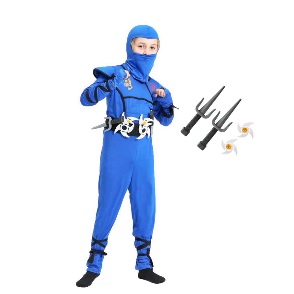 [asayurii] Kids Ninja Halloween Costume for Boys - Cosplay, Fancy Dress, Kids Ninja, Samurai, Shuriken, Kunai, Event, Party, Performance Outfit (Type