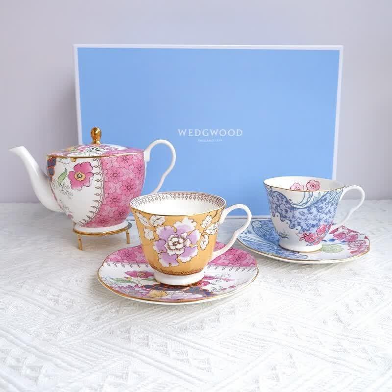 Wedgwood Butterfly Bloom Blue Pink Cup & Saucer Set