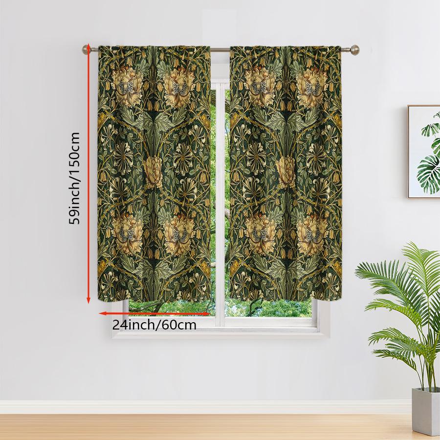 Set Of 2 Flat Curtains Polyester Material Green Field Printing Art Design Bedroom Home Decoration Curtain Perfect For Master
