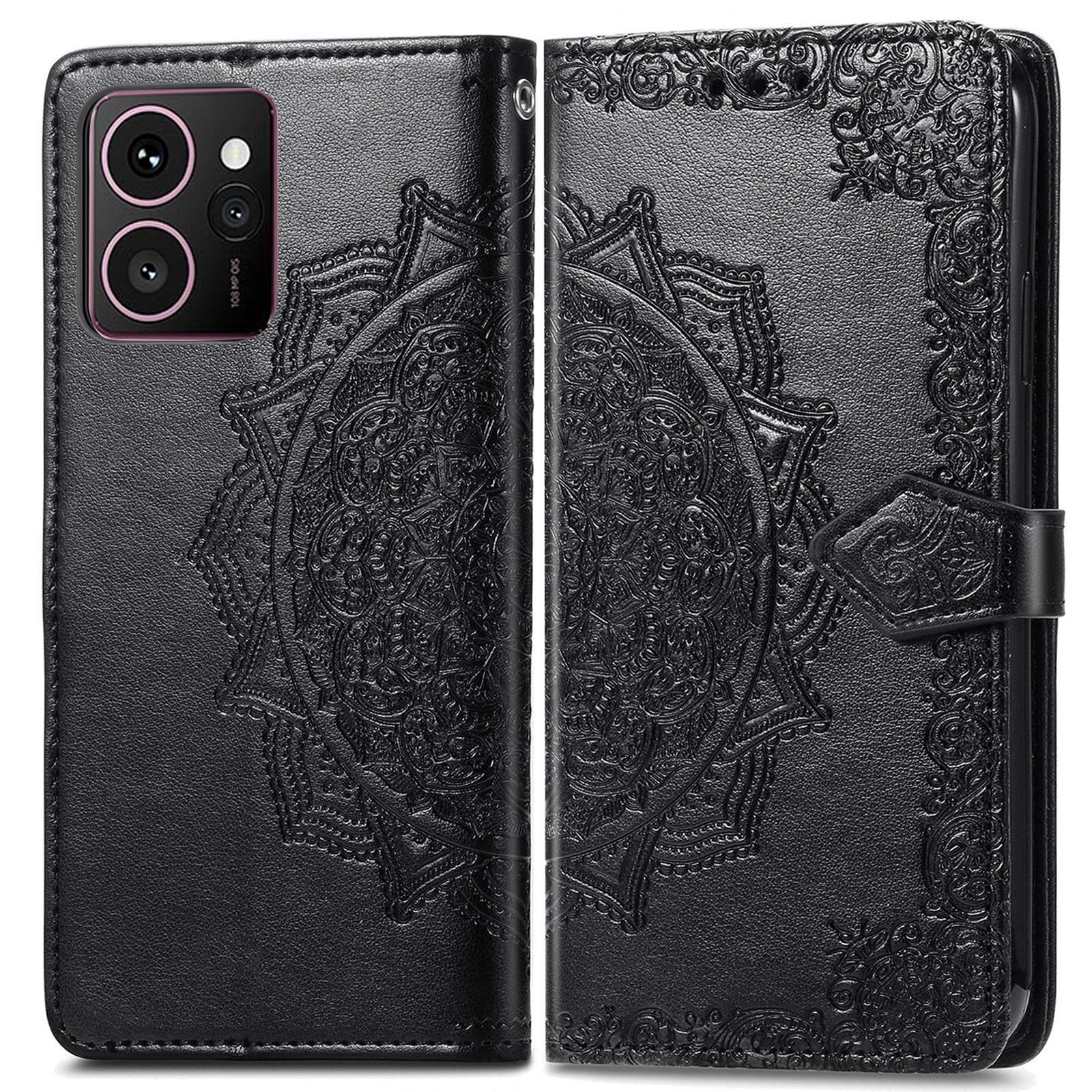 

For HMD Skyline Wallet Case Mandala Flower Leather Phone Cover Stand View Black