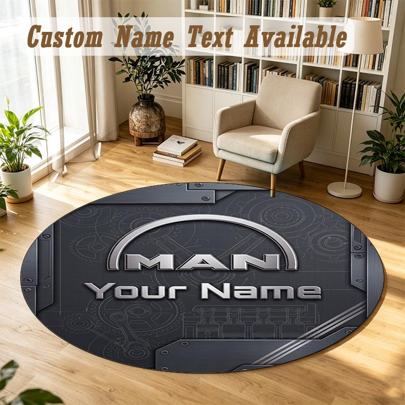Round Rug Custom NameMAN Truck Pattern Non Slip Carpet Home Floor Decor