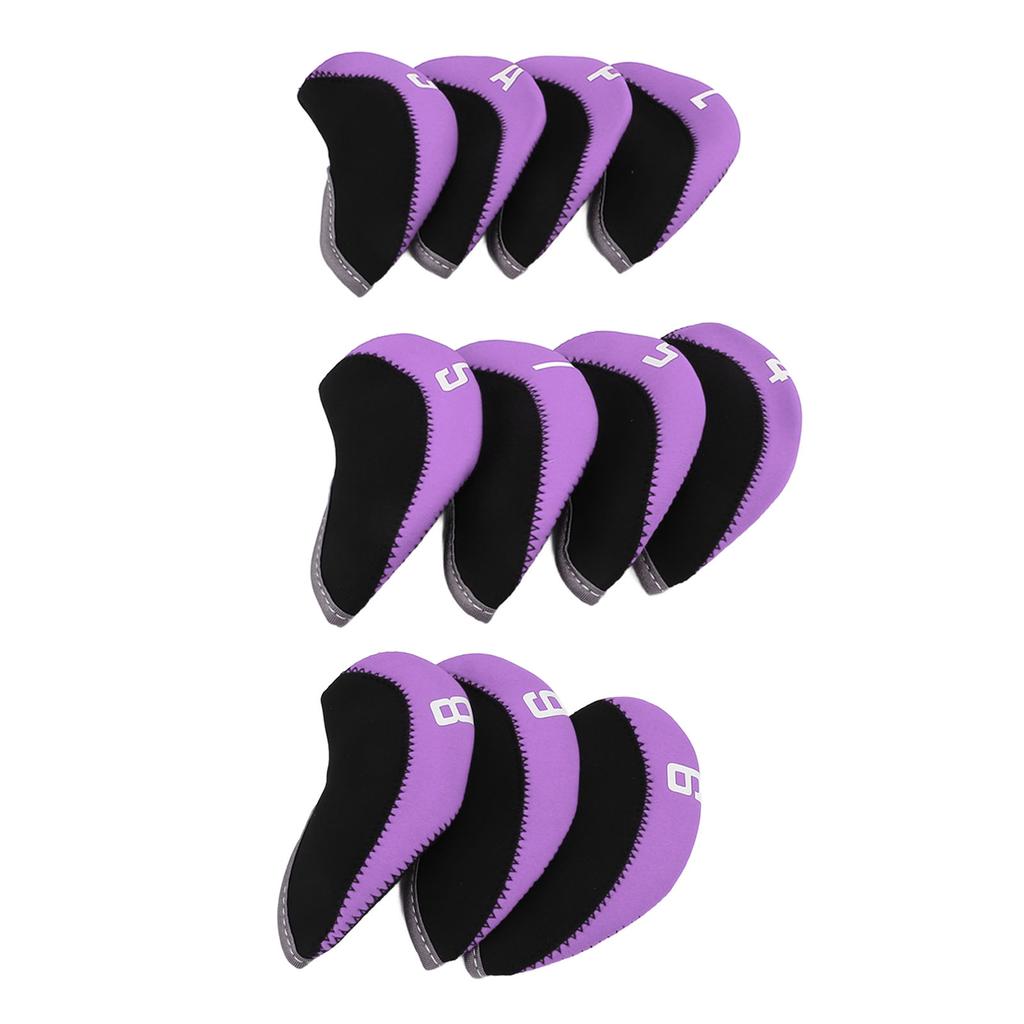 11PCS Golf Club Headcover Set Neoprene Numbered Golf Club Head Protector for Outdoor Purple