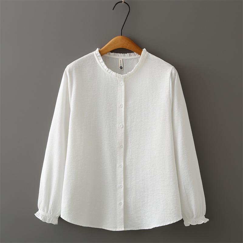 2026 Spring Plus Size Elegant Long Sleeve Shirt with Ruffle Collar