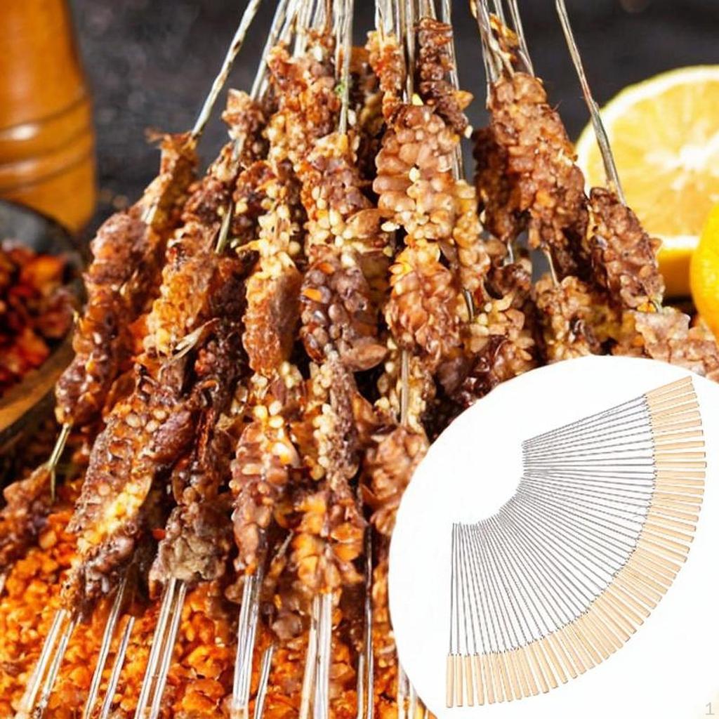 50 Pieces Barbecue Skewers for Grilling Reusable Metal Kabob Chicken, Meats, Prawn,