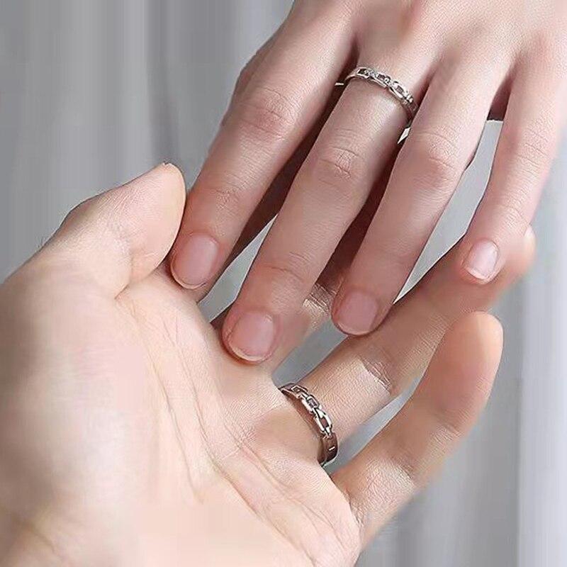 Huitan Hochwertiger silberfarbener Fingerring für Liebhaber, einfache, stilvolle Kettenbänder, Paargeschenk, Frauen- und Männerringe, trendiger Schmuck