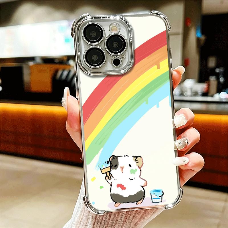 Cartoon Cute Hamster Plating Phone Case For Iphone 16 17 Pro Max Air 16E 14 15 Plus 12 13 Mini Anti-Fall Airabag Cover