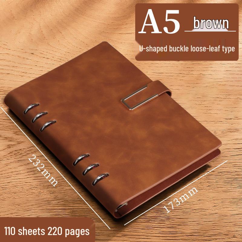 A5 Leather Business Notebook with Logo Printing, Thick Ring Binder & Buckle Closure - Perfect for Office Notes