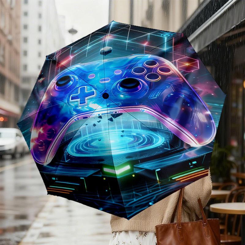 1pc Neon Gaming Controller Pattern Umbrella Design Automatic Opening and Closing Umbrella, High-quality Travel Umbrella, c1128023