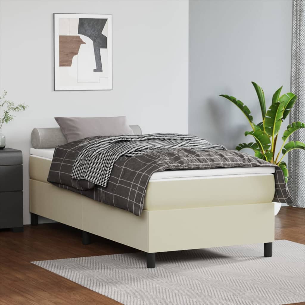 Box Spring Bed Frame Cream 90x190 Cm Artificial Leather