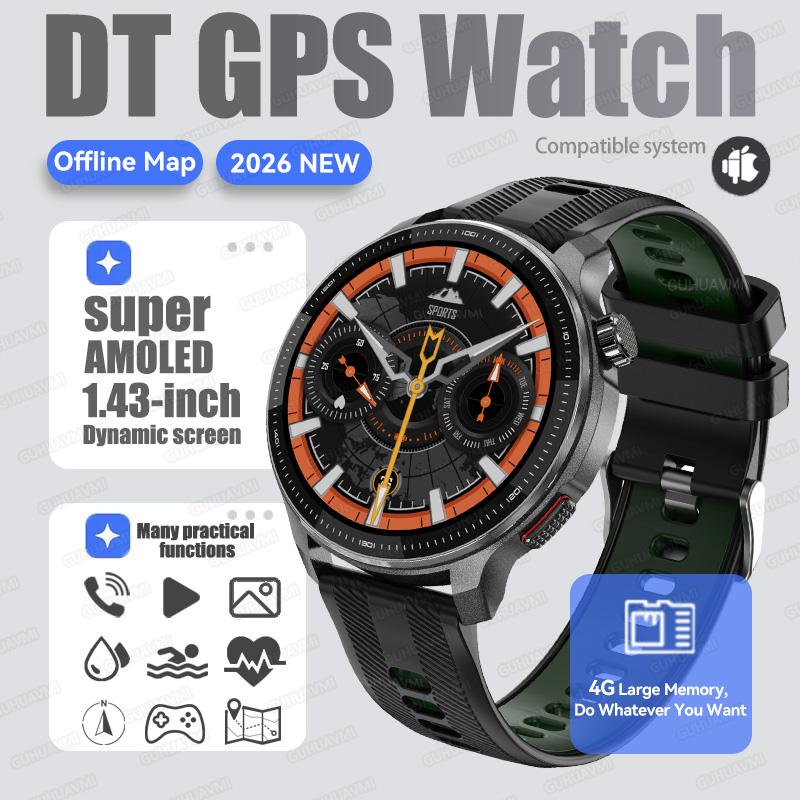 

New Men GPS Navigation Smart Watch 4GB Memory Offline Map Corning Gorilla Screen 10ATM Waterproof Bluetooth Call Smartwatch Top 1 GPS Watch зелений