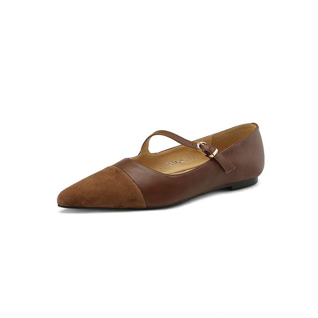 Vår Nye Ekte Skinn Damesko Retro Spiss Tå Pumps Skinn Ballerinas Sko Dame Hæler Dame Flatsko
