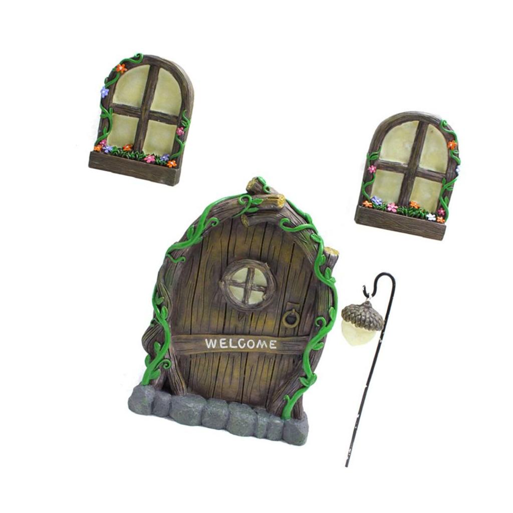 Decoraciones de Árbol de Hadas en Miniatura Juego de Puerta y Ventana de Hadas Adornos de Puerta y Ventana Luminosos