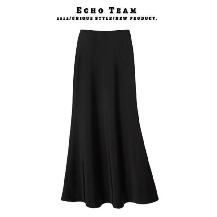 Women's A-line Mermaid Skirt - Spring/Summer 2025 Korean Style Mid-Length Acetate Satin Draped Skirt