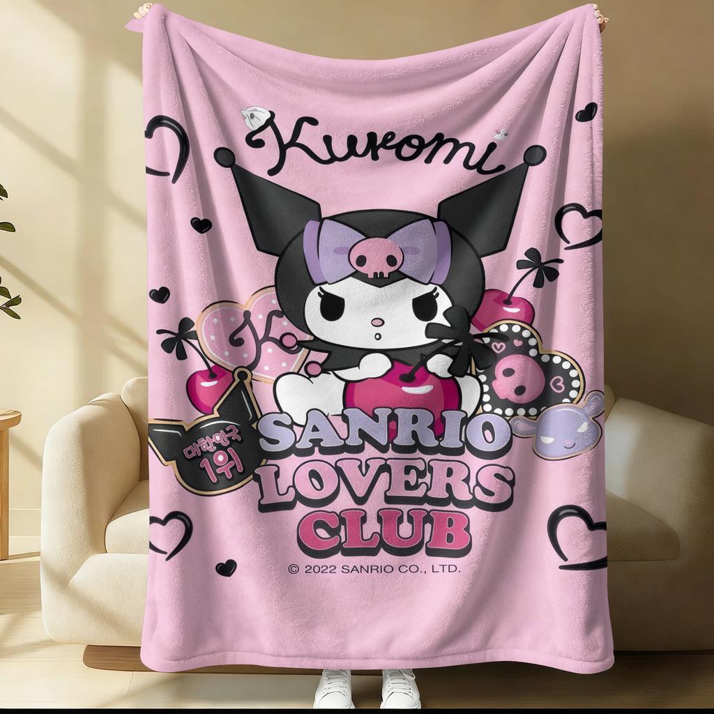 Kuromi Purple Cartoon Car Blanket Cute Comic Strip Pattern Flannel Plush Throw for Home Decor Portable Travel Camping Blanket