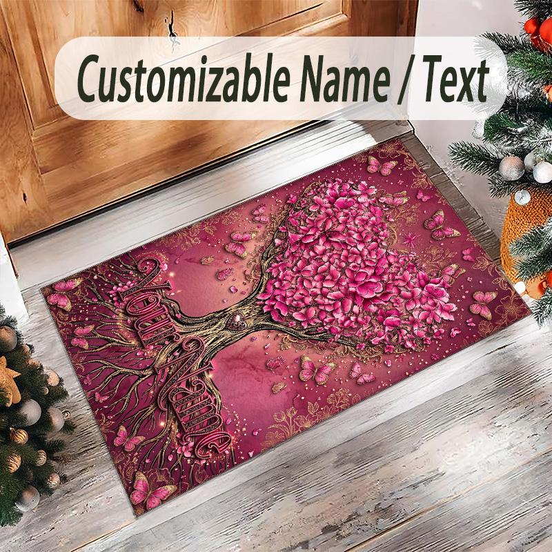 Valentine Love Theme Crystal Velvet Rug Personalized Custom Name Text Soft Floor Mat Home Decor