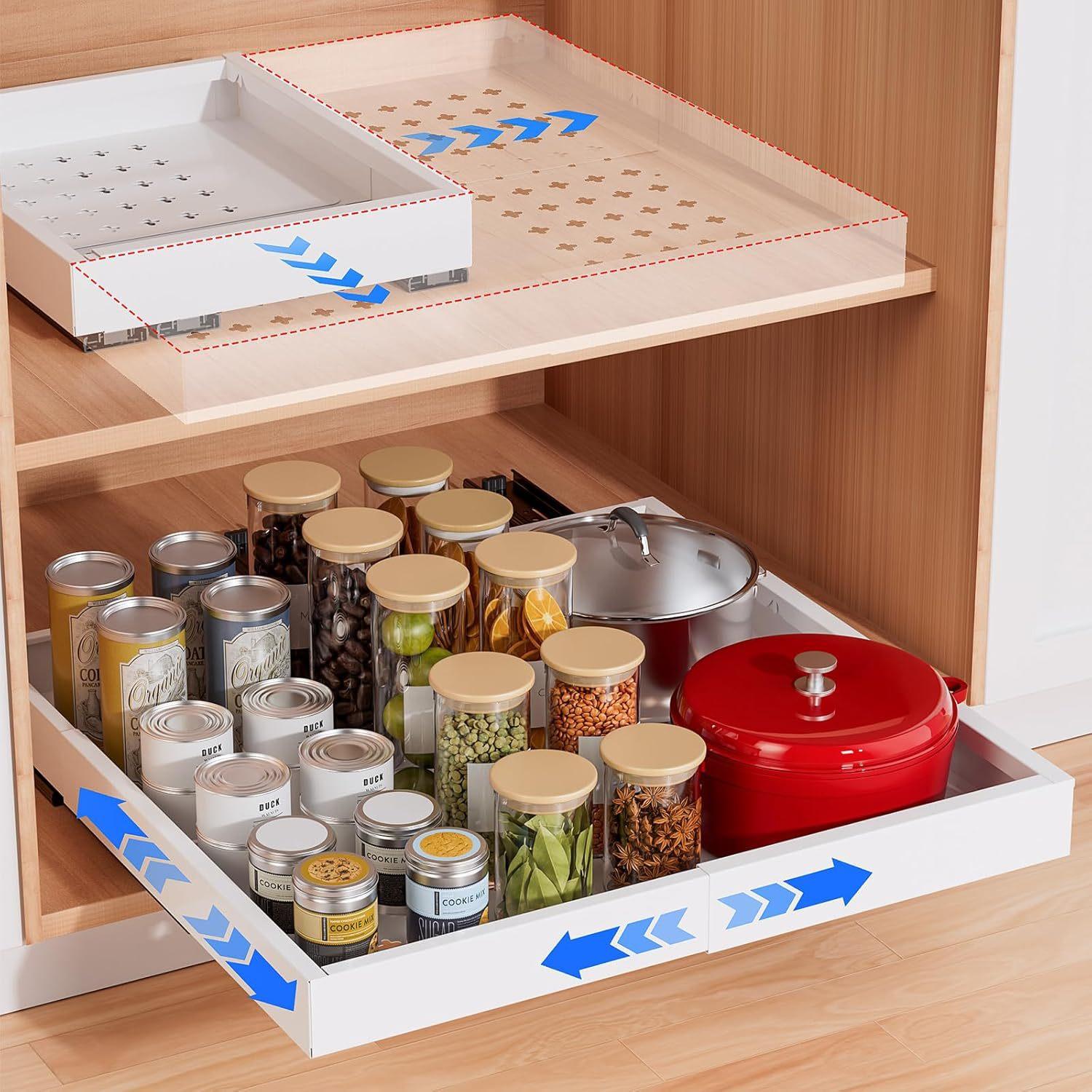 

Retractable Pull Out Cabinet Pull Out Dish Kitchen Pot and Bowl Storage Racks 1PC