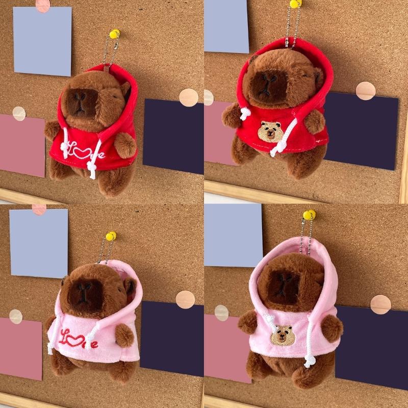 Sweet Plush Hoodies Capybara Keychain Pendant Lovely Hangings Decorations Keyring Charm for Purse Bag Backpack Handbag