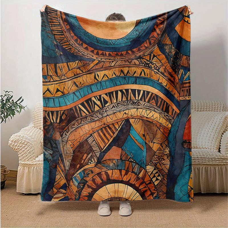 1pc Abstract Tribal Patterns Design Blanket Seasonal Home Decorative Throw for Room, Gift Idea for and , Living Room .G003 80x120cm