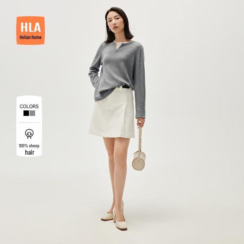 HLA Women s 100% Merino Wool Long-Sleeve Round Neck Sweater L