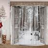 Winter Weihnachten Duschvorhang, Niedlicher Schneemann Winterwald Kiefer Szene Duschvorhang Für Badezimmer Rustikales Bauernhaus Weihnachten