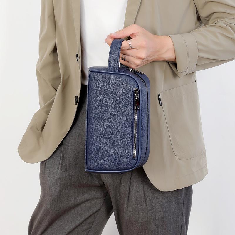 Men's Cross-border PU Leather Clutch - Textured Lychee Grain Coin & Phone Bag for Business and Commute.