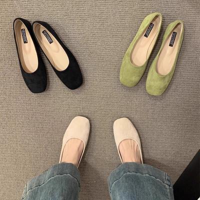 Vent doux du soir daim bouche peu profonde chaussures plates simples pour femmes printemps et automne hiver petite tête carrée Doudou chaussures simples comm