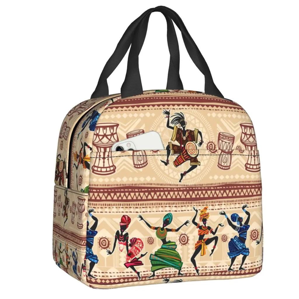 African Elements Pattern Insulated Lunch Tote Bag for Women Africa Ethnic Culture Cooler Thermal Bento Box Work School Travel