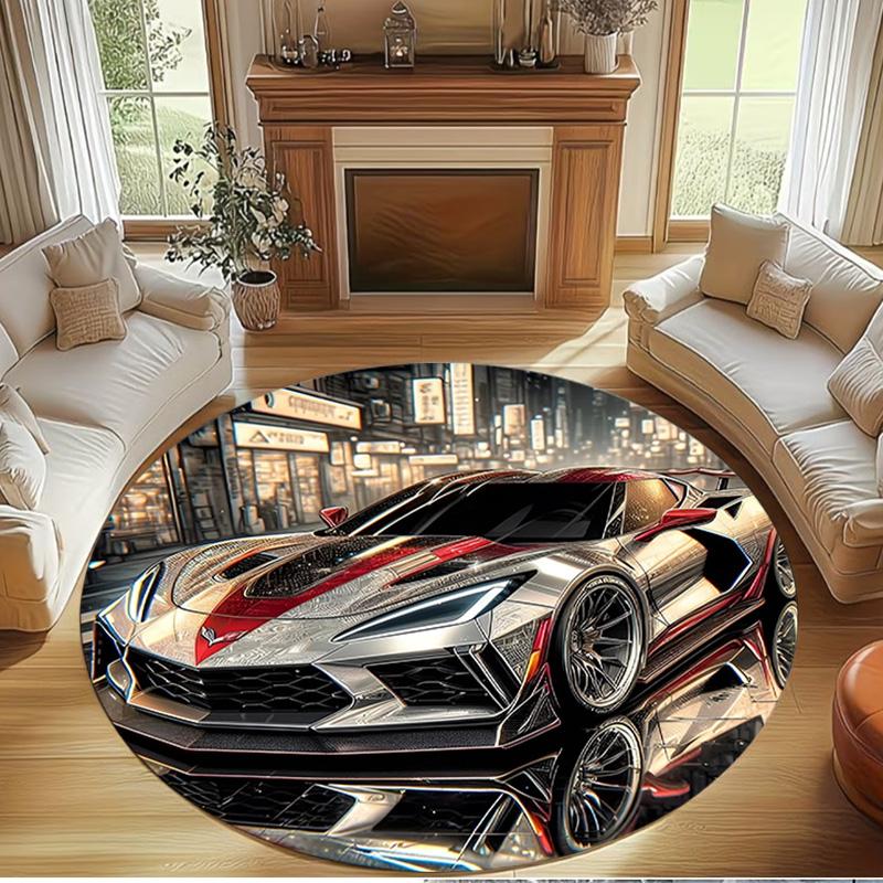 Chevrolet Corvette Print Round Rug, Washable Floor Carpet, For Entryway Dorm Laundry Room Office Study, Home Decor Birthday Christmas Gift