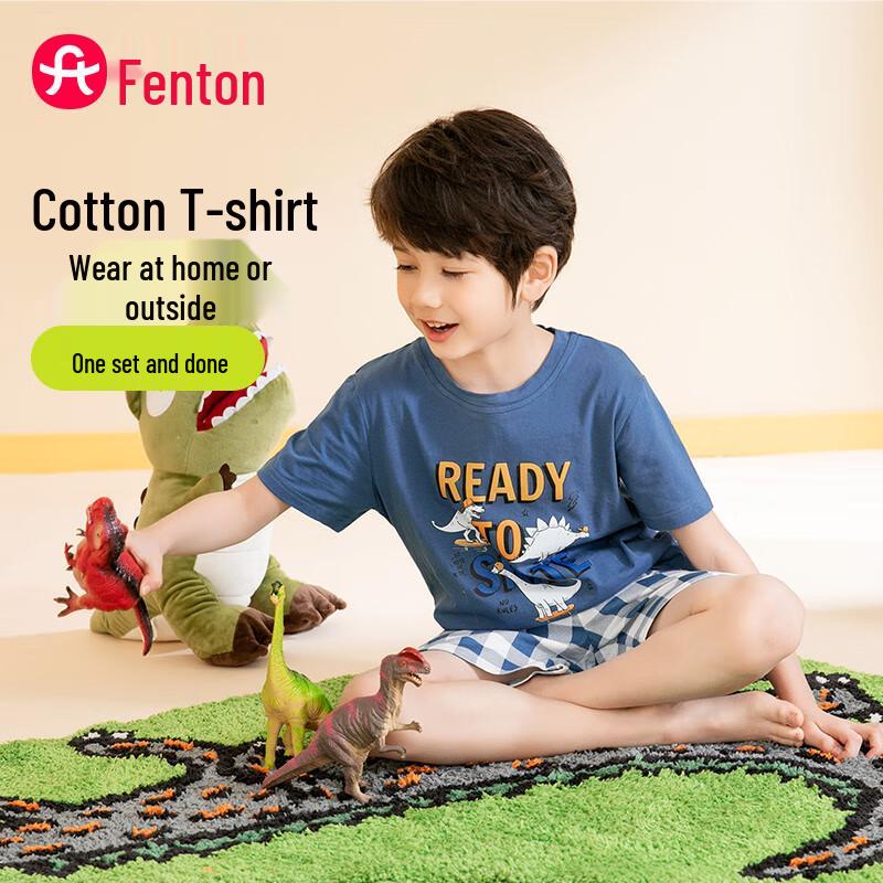 

Fenteng Boys Dinosaur Pure Cotton Summer Pajama Set 110