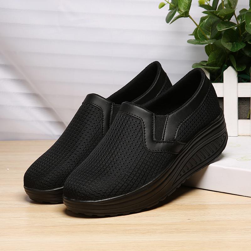 Women Slip-on Loafers Breathable Mesh Casual Walking Shoes Fashion Platform Shoes Rocker Shoes Wedge Heels