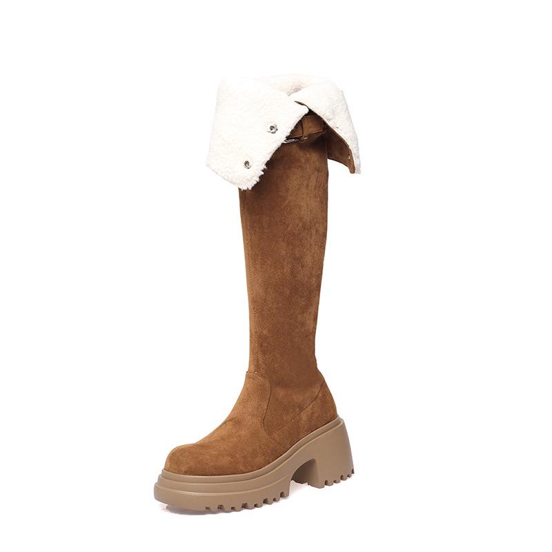 2025 Versatile Thick-Soled High-Heeled Martin Boots with Turn-Down Collar and Soft Sole - Stylish Spring & Autumn Fashion