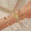 6pcs/set; Luxury Diamond-studded Bracelet and Watch Set for Women, Ideal for Festive Gifting, Without a Gift Box
