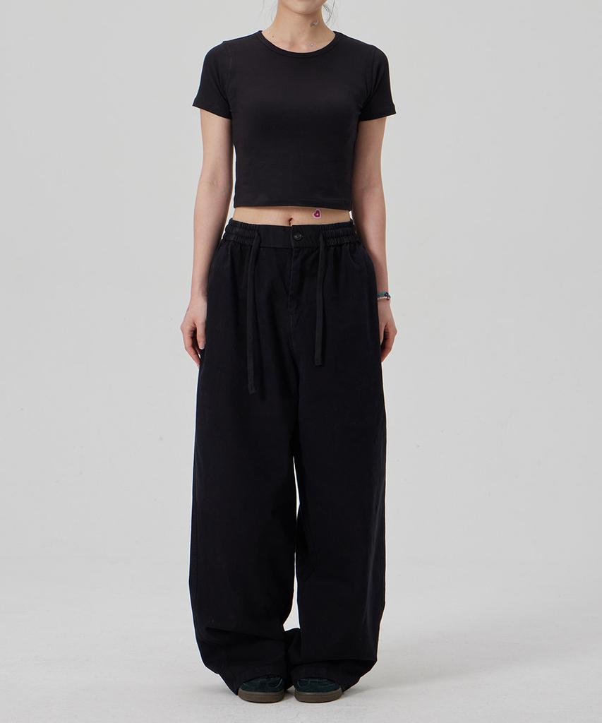 MAKEITTO Bio Washing Wide Cotton Spandex Pants_Black