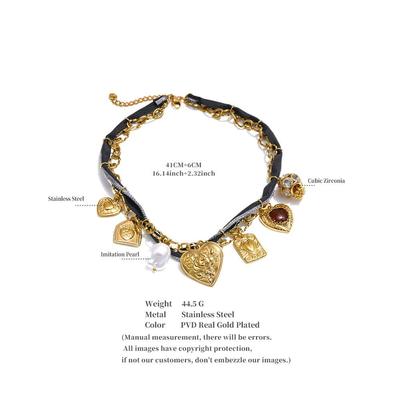 Arrivals Rope Braided Chain Zirconia Pearl Heart Flower Drop Necklace Popular Stainless Steel Charm Collar Jewelry