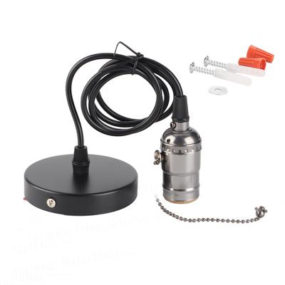 E26 Vintage Pendant Light Holder with Pull Chain Switch Lamp Base Ceiling Mounted (Black)