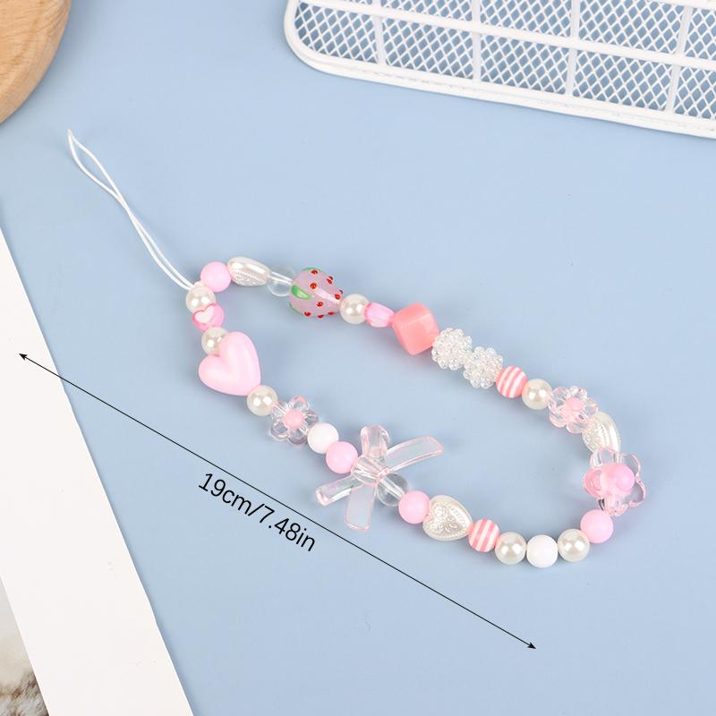 Flori telefon lanț căpșuni mărgele pandantiv farmec dulce bowknot agățat frânghie anti-pierdere curea încheietura mâinii geantă decor