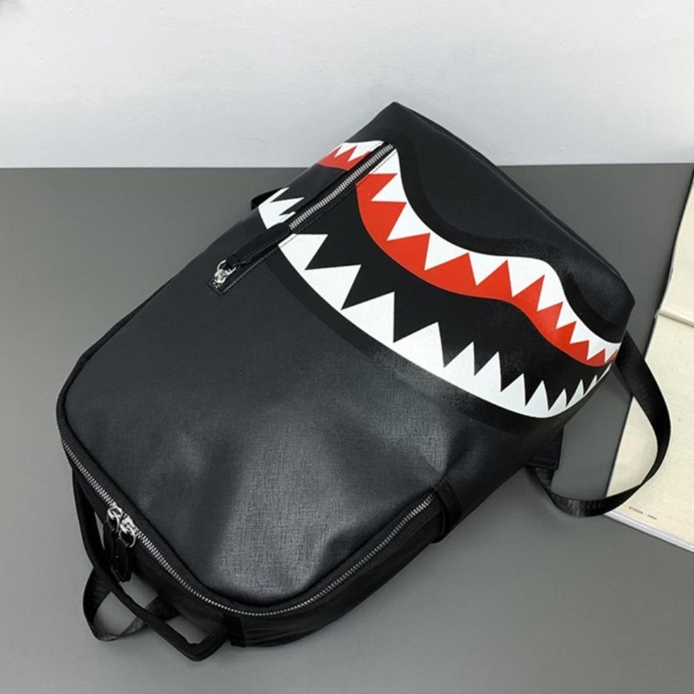 

PU Leather Shark Shoulder Bag Mochila School Bags Stylish Men s Backpack College Bag чорний