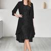 2 Pcs/Set Women Cardigan Dress Set Lace Floral Embroidery O Neck Slim Fit Midi Dress Irregular Three Quarter Sleeve Mid