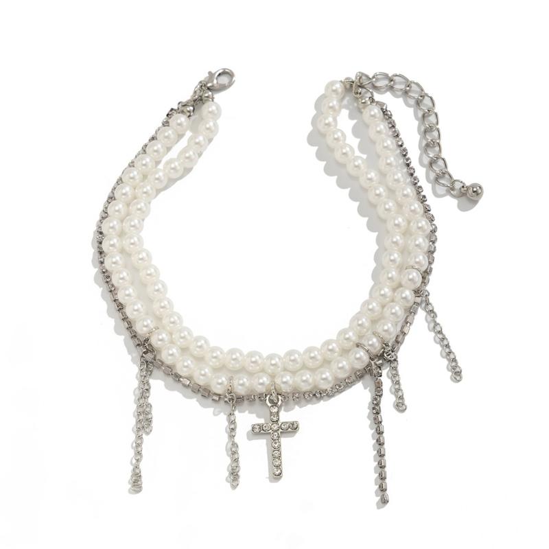 

Fashion Pearls Chain Anklet Bohemian Ankle Bracelet Rhinestones Tassels Crosses Pendant Anklets Summer Foot Jewelry 1