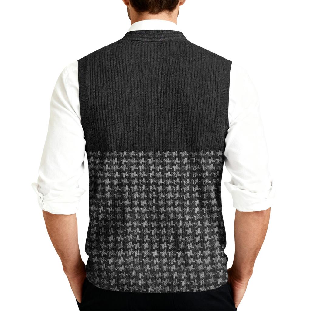 Vestă Cardigan Tricotată fără Mâneci cu Gât în V pentru Bărbați