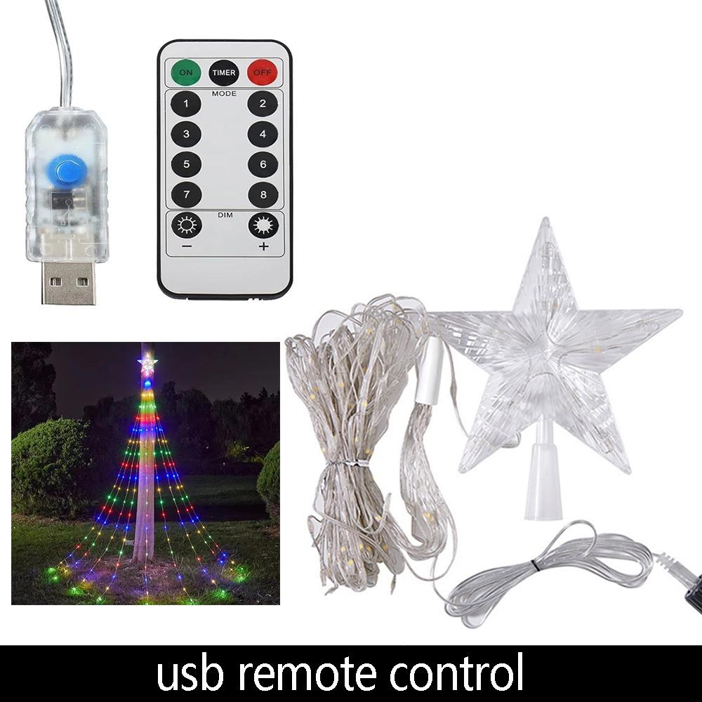 

Colorful Solar Christmas Lights Remote Control Waterfall Tree Light Outdoor Decoration Colorful USB