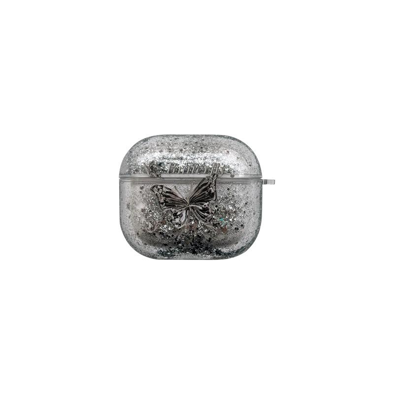 Silver Butterfly Pendant for Apple AirPods Pro1 Bluetooth Wireless Headset Cover 1/1/1 Generation Transparent Quicksand
