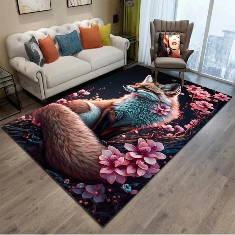 Cartoon Fox 3D Effect Rug–Colorful Animal Design for Kids Bedroom Living Room Soft Non Slip Play Mat for Children Home Decor