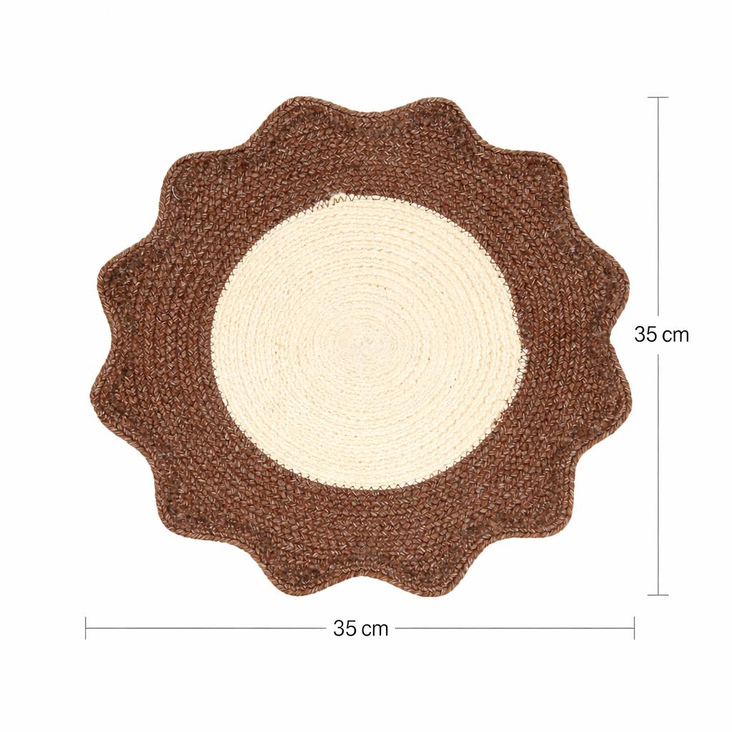 Brown Polyester Braided Placemat -Durable Round Table Mat for Dining