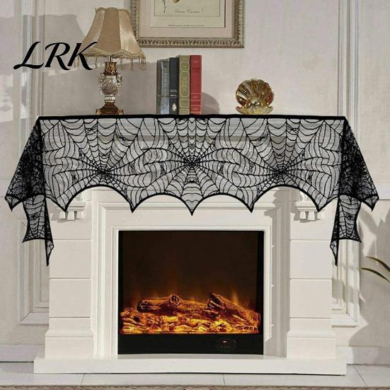 Dark Halloween Aesthetic Decor Tablecloth, Black Lace Spider Web Table Cover, Spooky Gothic Lamp Shade for Masquerade, Party, Dinner Decoration