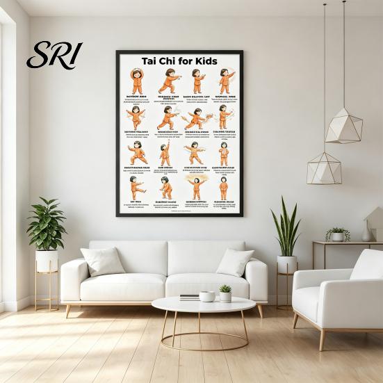 Tai Chi Chair Exercise Poster Workout Unframed Routine Clear Visual Instructions Low Impact Guide Seated Chart for Seniors Beginners Gentle