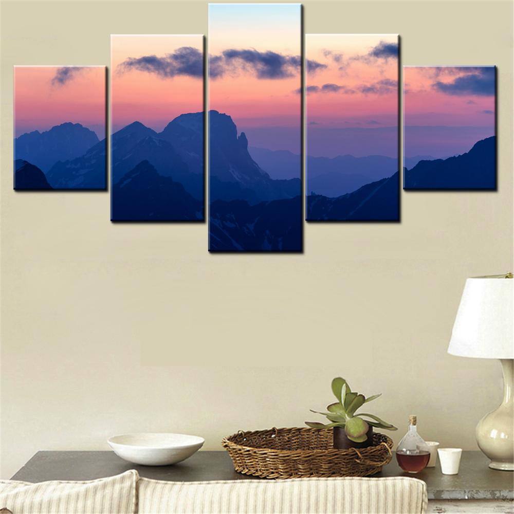 

5 Pieces Canvas Wall Arts Poster Painting Nature Sunset Alps Mountains Wallpaper Home Decor Picture Printing For Living Room Art 20X35 20X45 20X55CM