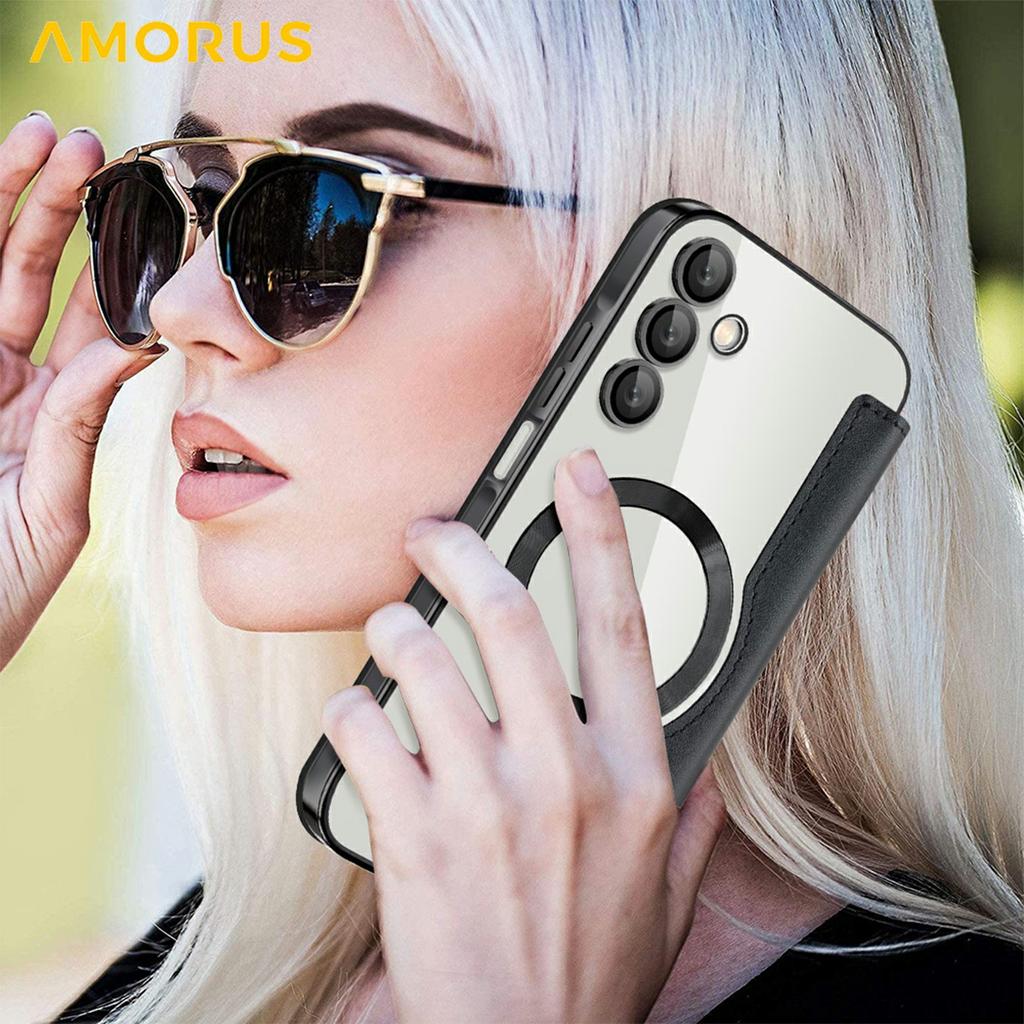 For Samsung Galaxy A15 4G/5G Case Compatible with MagSafe RFID Blocking Card Holder Leather Phone Cover