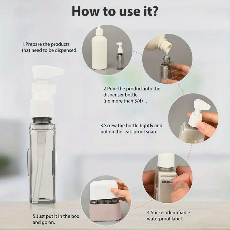 Juego de 4 Botellas de Viaje de 50 ml Combinación Champú Gel de Ducha Jabón de Manos Loción Spray Botella Vacía Accesorios para Kit de Viaje